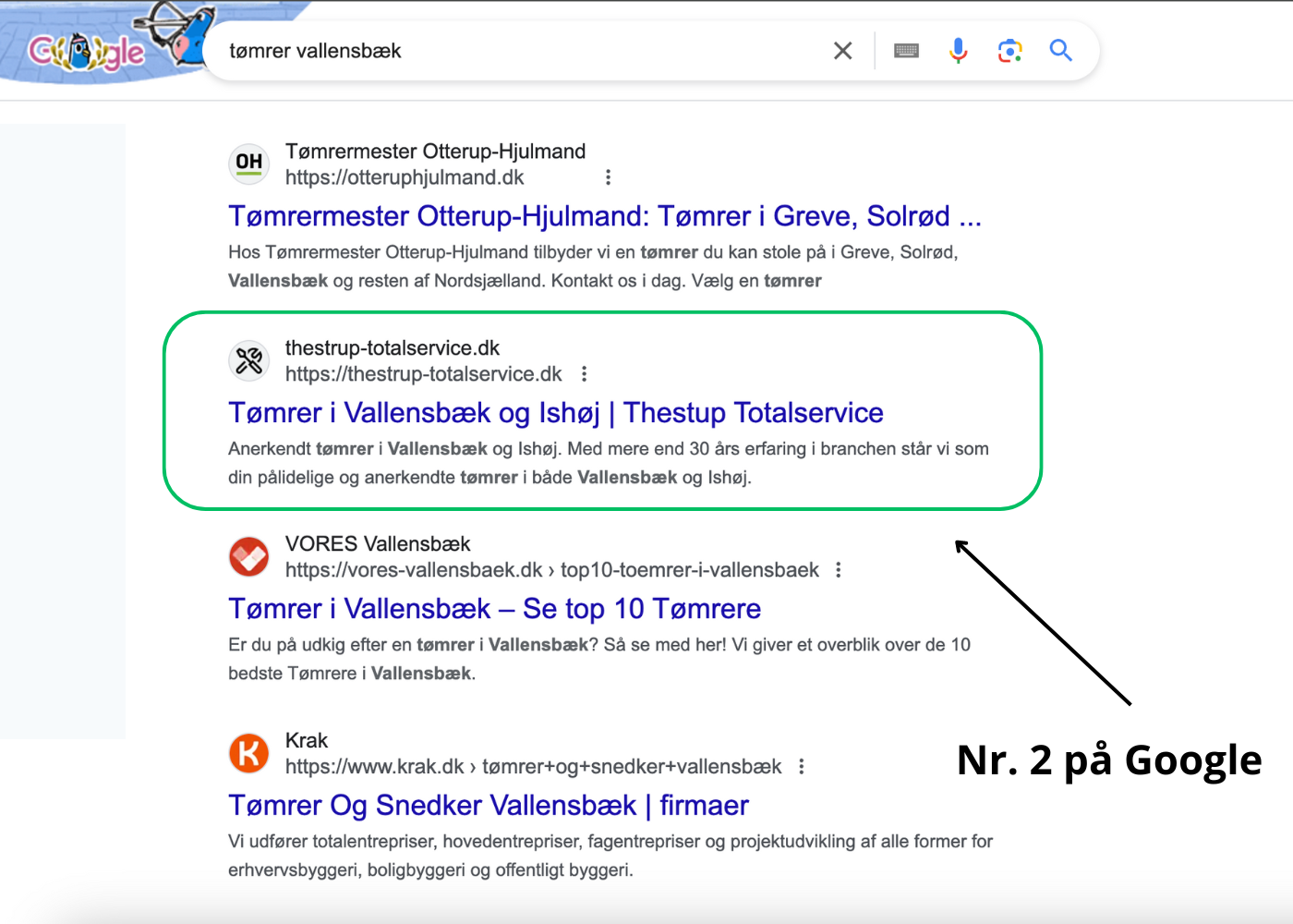 tømrer hjemmside på google